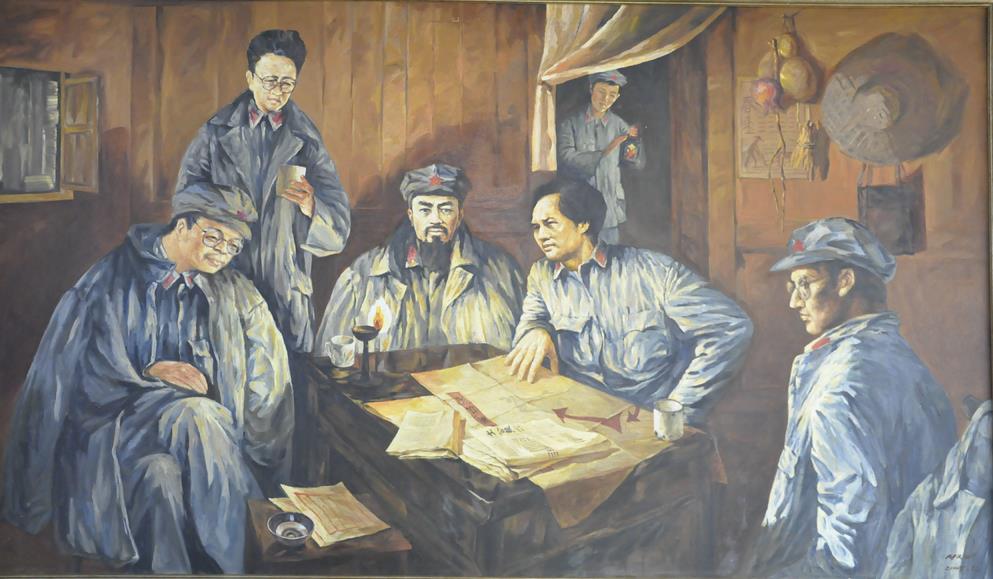 毛主席等中央领导人在“义和昌”研究《大公报》的场景